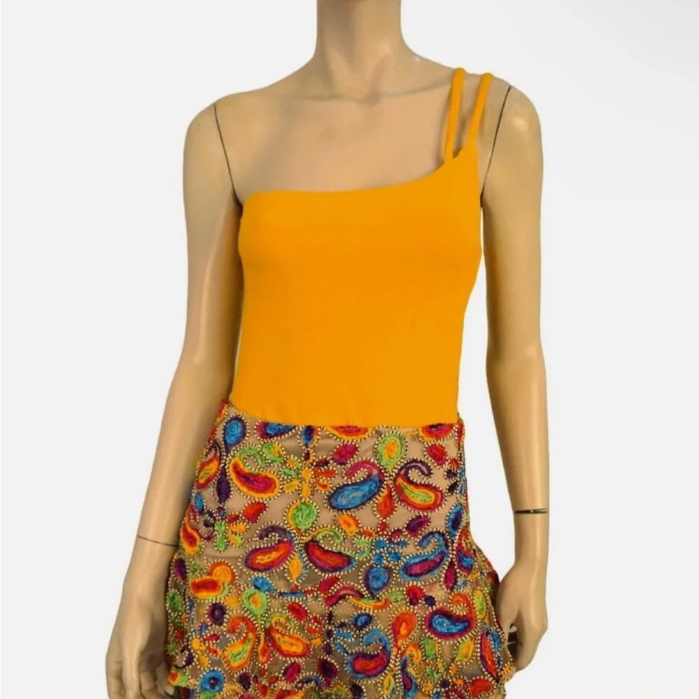 SUNDRY Asymmetrical Strap Cami Tank Top in Mango